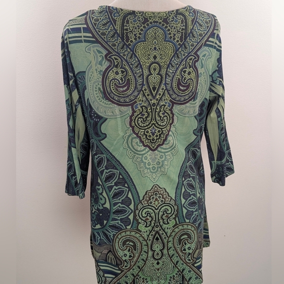 One World Women's Size Small Bohemian Teal and Green Tunic - Picture 5 of 9